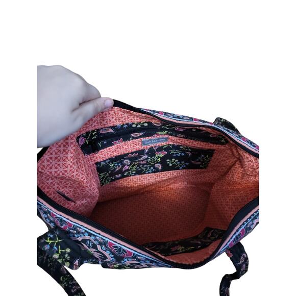 Croft & Barrow Quilted Tote Bag Black Floral Paisley Shoulder Bag Purse Zip Top - Picture 6 of 11